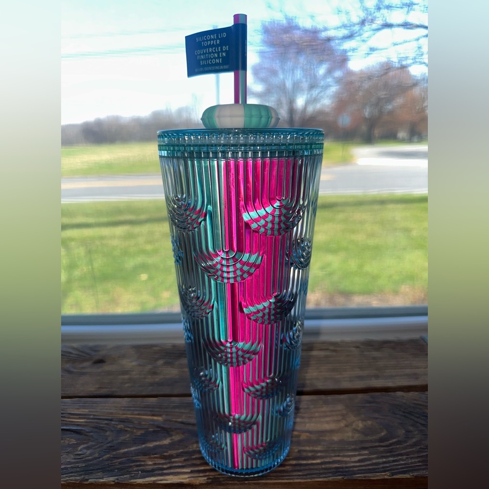2025 STARBUCKS SHELLS/SCALES BLUE & PINK 24oz TUMBLER LIFE PRESERVER LID TOPPER - Picture 3 of 9